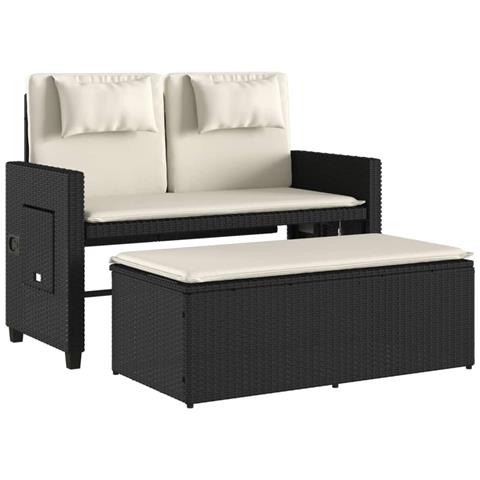 Panca Reclinabile da Giardino con Cuscini Nera in Polyrattan - Foto 2