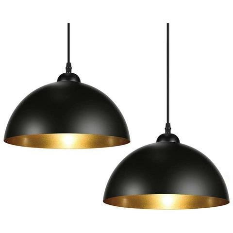 Coppia Lampadari Sospensioni In Metallo Moderno Design Industriale,attacco Lampadinae27,diametro Paralume 30 Cm. (nero Oro) - Foto 1