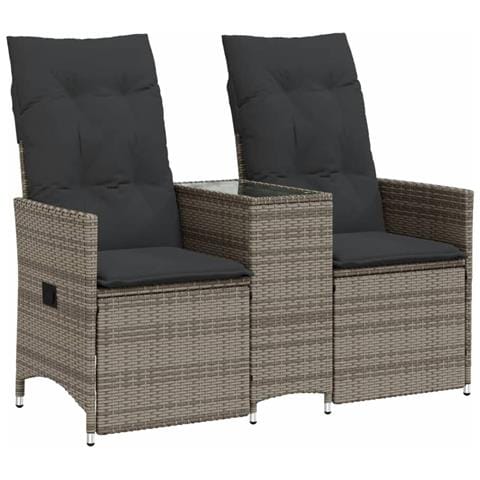 Divano Giardino Reclinabile 2 Posti Tavolino Grigio Polyrattan - Foto 2