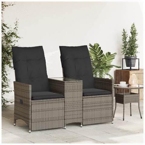 Divano Giardino Reclinabile 2 Posti Tavolino Grigio Polyrattan - Foto 3