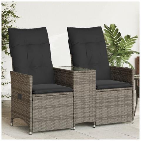 Divano Giardino Reclinabile 2 Posti Tavolino Grigio Polyrattan - Foto 1