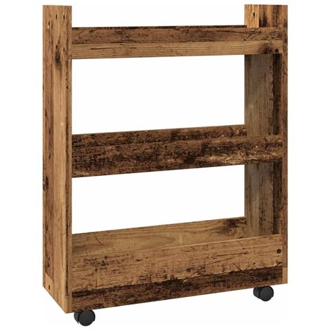 Carrello Stretto A 3 Livelli Legno Antico In Truciolato - Foto 2