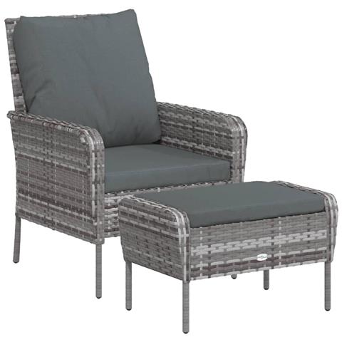 Poltrona Da Giardino Con Poggiapiedi Grigia In Polyrattan - Foto 1