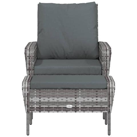 Poltrona Da Giardino Con Poggiapiedi Grigia In Polyrattan - Foto 2