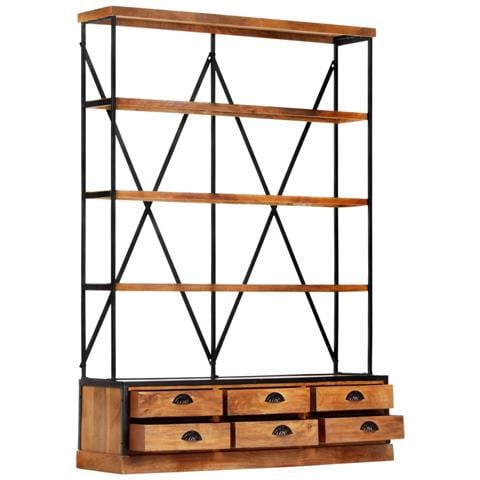 Libreria A 4 Ripiani 6 Cassetti 122x36x181cm Massello Di Mango - Foto 1