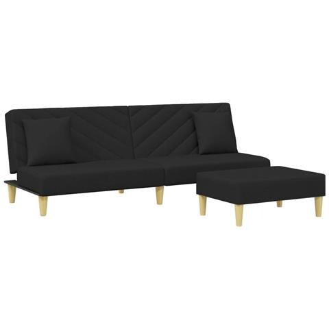 Lusso Casadino - Divano Letto 2 Posti Con Cuscini E Poggiapiedi Nero In Tessuto - Foto 1