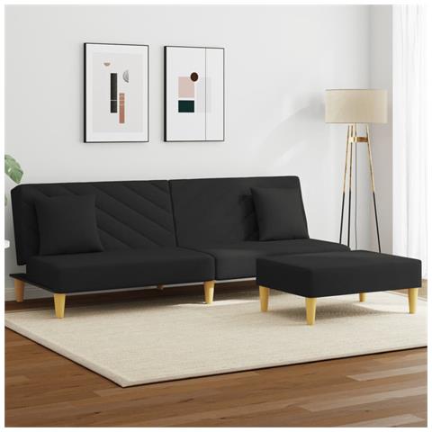 Lusso Casadino - Divano Letto 2 Posti Con Cuscini E Poggiapiedi Nero In Tessuto - Foto 8