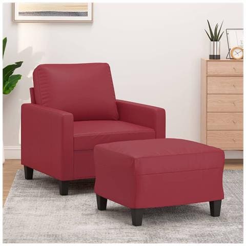 Poltrona con Poggiapiedi Rosso Vino 60 cm in Similpelle - Foto 2