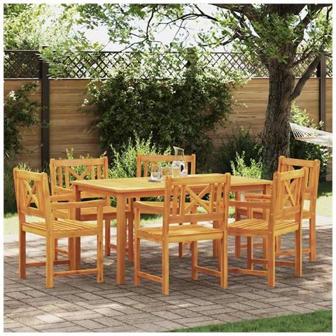 Set da Pranzo da Giardino 7 Pezzi in Legno Massello di Acacia - Foto 2