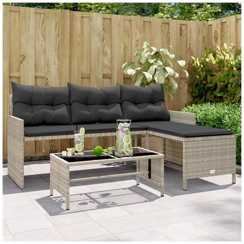 Divano Giardino Tavolo e Cuscini a L Grigio Chiaro Polyrattan - Foto 2