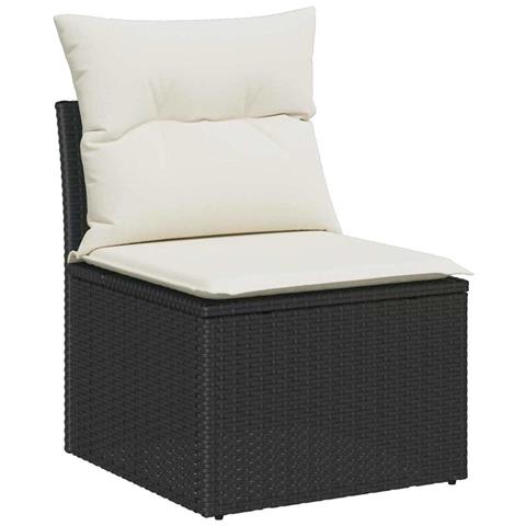 Set di 12 Pezzi Divano da Giardino con Cuscini Nero Polyrattan Acacia,  Set da Pranzo da Giardino con Cuscini Nero Polyrattan Acacia,  Divano da Giardino per 2 Persone con Cuscini Nero Polyrattan - Foto 1