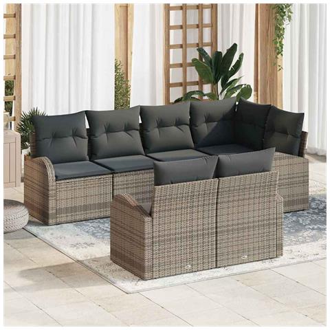 Set Divano da Giardino da 7 pezzi con cuscini in Rattan Grigio - Foto 2