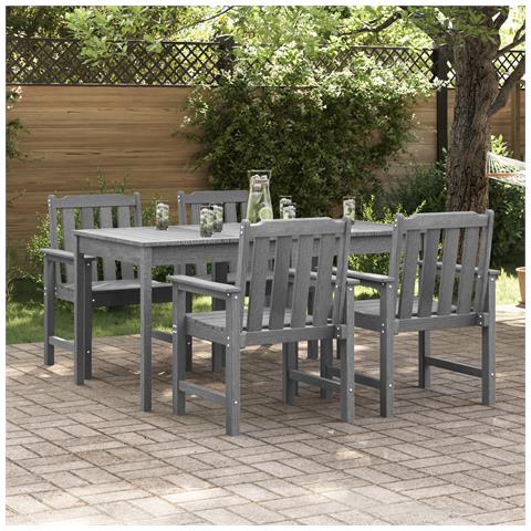 Sedie da Giardino 4 pezzi Grigio Chiaro 65.5x55.5x88 cm HDPE - Foto 2