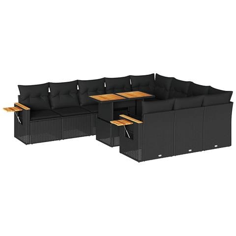 Set Divani da Giardino 11 pz con Cuscini Polyrattan Acacia Nero - Foto 1