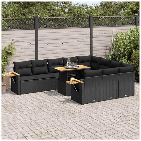 Set Divani da Giardino 11 pz con Cuscini Polyrattan Acacia Nero - Foto 2