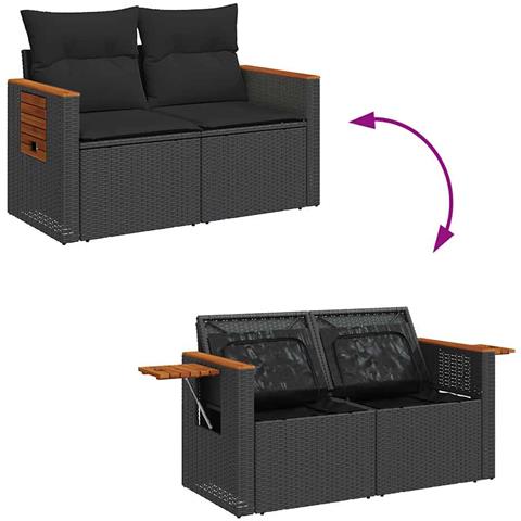 Set Divani da Giardino 11 pz con Cuscini Polyrattan Acacia Nero - Foto 9
