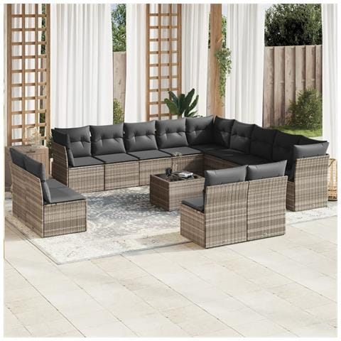 Set Divani da Giardino 14pz con Cuscini in Polyrattan - Foto 2