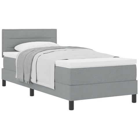 Box Spring Bed con Materasso Grigio Chiaro 100x200 cm Tessuto - Foto 1