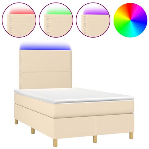 Letto a Molle con Materasso e LED Crema 120x190 cm in Tessuto - Foto 1