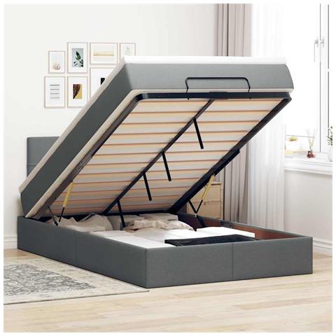 Pouf Letto con Materasso Grigio Scuro 120x190 cm in Tessuto - Foto 2