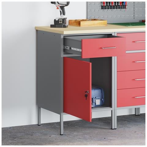 Armadio da Lavoro Rosso 50x55x84 cm Acciaio - Foto 2