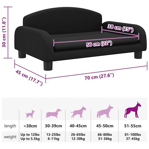 Lettino per Cani Nero 70x45x30 cm in Tessuto - Foto 7