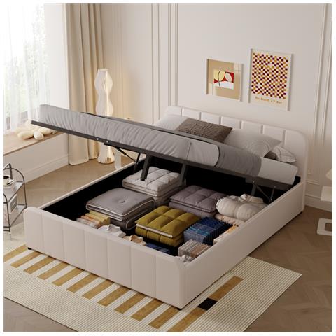 Tampa Letto Con Contenitore 160x200cm In Velluto Beige - Foto 5