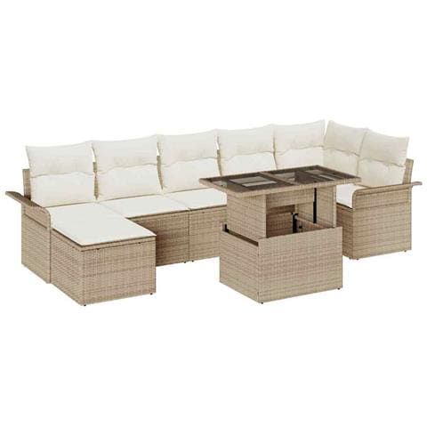 Set Divano da Giardino con cuscino 8 pcs Beige Poly Rattan - Foto 1