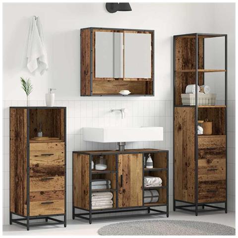 Set di mobili per il bagno con cassetto 3 pcs Legno vecchio - Foto 2