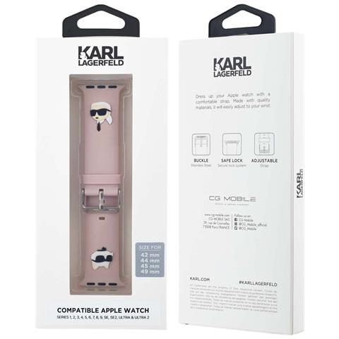 Bracciale Per Apple Watch 42 / 45 / 49mm In Silicone Con Motivo Karl E Choupette, Rosa - Foto 2