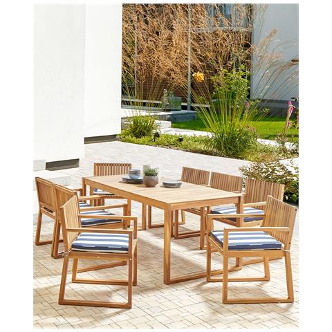 Set Di 8 Sedie Da Giardino Con Cuscini Sassari Ii Legno Di Acacia Certificato Blu Marino - Foto 1