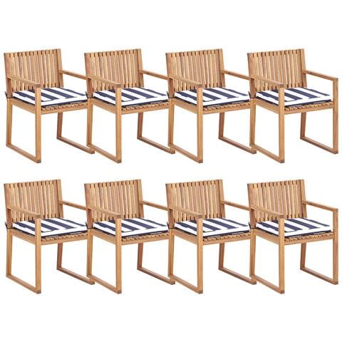 Set Di 8 Sedie Da Giardino Con Cuscini Sassari Ii Legno Di Acacia Certificato Blu Marino - Foto 2