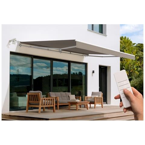 Tenda Da Sole Motorizzata Semi-cassonata Fazzio 5m X 3m Bianca Con Tessuto Tortora - Foto 1