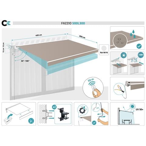 Tenda Da Sole Motorizzata Semi-cassonata Fazzio 5m X 3m Bianca Con Tessuto Tortora - Foto 7