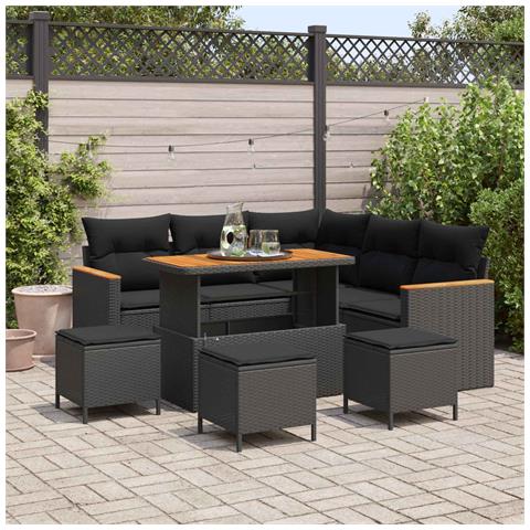Set Divano da Giardino con cuscino Nero Poly Rattan - Foto 2