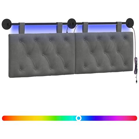 Testiera sospesa Con luce LED Grigio Scuro Velluto - Foto 1