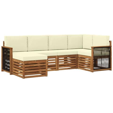 Set divano sezionale con cuscino 5 pcs Naturale e Crema - Foto 1