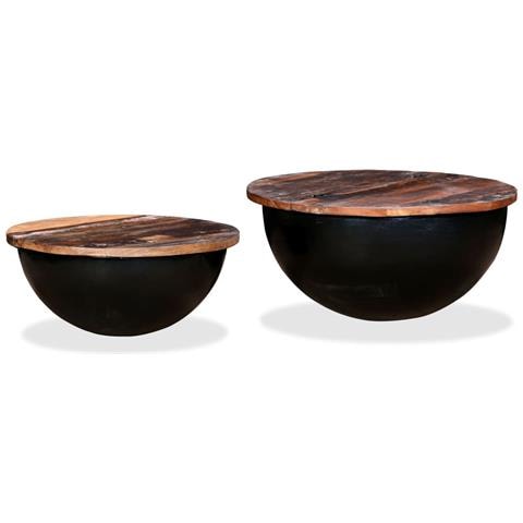 Set Tavolini Caffè 2pz Forma Di Coppa In Massello Anticato Nero - Foto 2