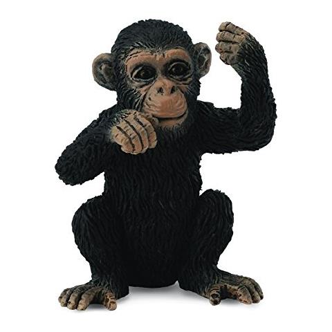 Un Cucciolo Di Scimpanzé Della Fauna Selvatica Figura Giocattolo Pensante - Autentico Modello Di Primate Dipinto A Mano - Foto 1