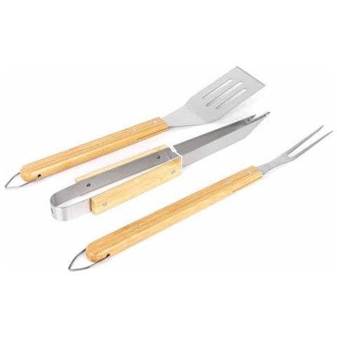 Set Di 3 Accessori In Acciaio Inox Con Manici In Bambù Per Barbecue E Grigliate - Foto 1