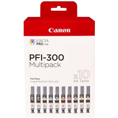 Pfi-300 Cartuccia D'inchiostro 10 Pz Originale Nero, Blu, Ciano, Grigio, Magenta, Nero Per Foto, Magenta Per Foto, Rosso, Giallo - Foto 1