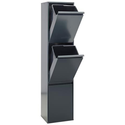 Basic Cr304-b Pattumiera Per Raccolta Differenziata, 3 Secchi, Mobile D'acciaio Per Differenziata, 3 X 17 L (51 L), Grigio Scuro Antracite - Foto 2