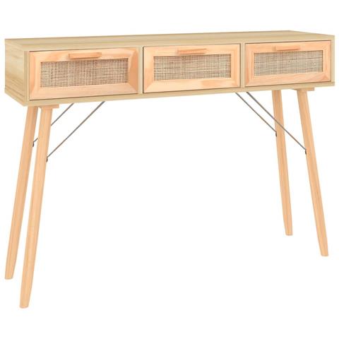 Tavolo Consolle Marrone 105x30x75 Massello Pino Rattan Naturale - Foto 1