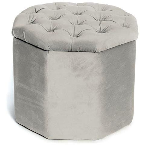 Pouf Salotto Contenitore Imbottito Trapuntato Ottagonale Velvet Tinta Unita Pouf Beige - Foto 1