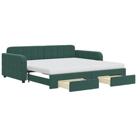 Divano Letto Estraibile Cassetti Verde Scuro 100x200cm Velluto - Foto 1