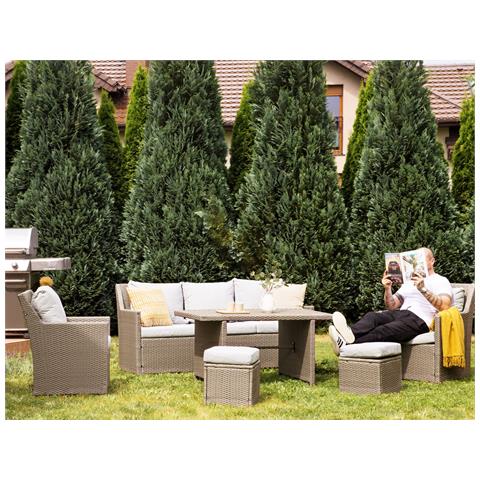 Set Da Giardino 5 Posti In Rattan Taupe E Grigio Fonti - Foto 1