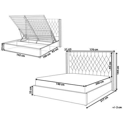 Letto Matrimoniale Contenitore Velluto Beige 140 X 200 Cm Lubbon - Foto 2