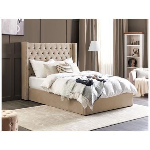 Letto Matrimoniale Contenitore Velluto Beige 140 X 200 Cm Lubbon - Foto 1