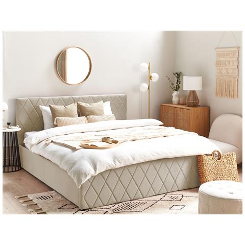 Letto In Velluto Beige Con Contenitore 180 X 200 Cm Rochefort - Foto 1
