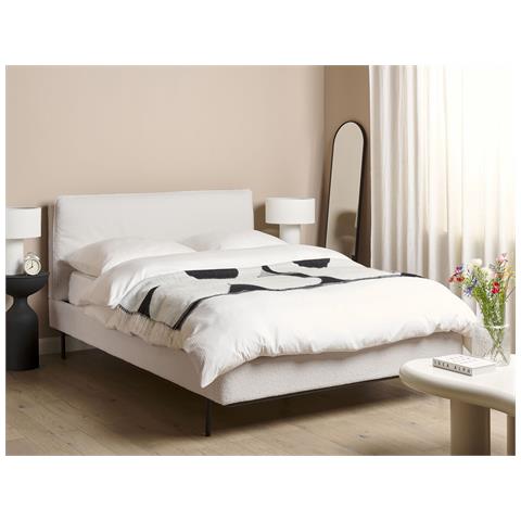 Letto Bouclé Corio 140 X 200 Cm Bianco Sporco - Foto 1